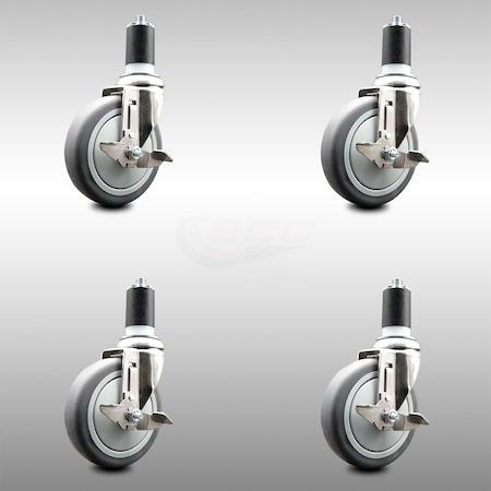 Service Caster 5 Inch 316SS Thermoplastic Rubber Swivel 1-5/8 Inch Stem Caster Set Brake SCC SCC-SS316EX20S514-TPRB-TLB-158-4